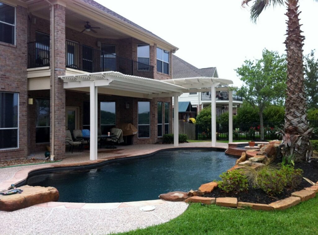 Aluminum pergola attached to house in Richmond TX