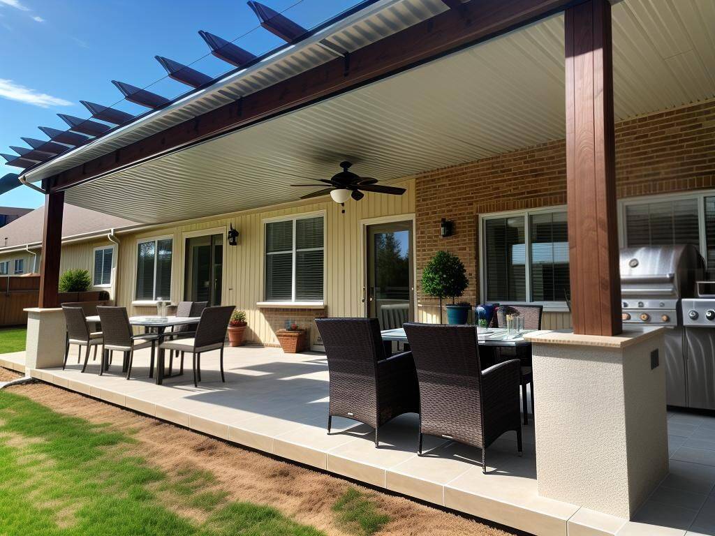 Custom patio builders in Houston installing a new patio cover