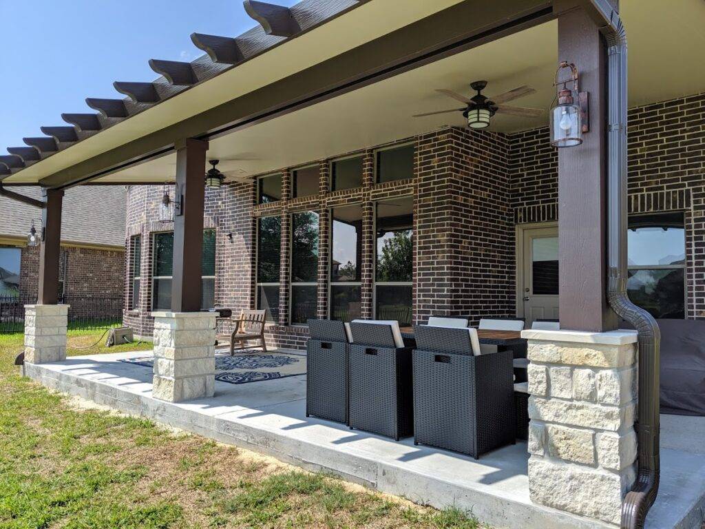 Houston Patio Cover with stone columns